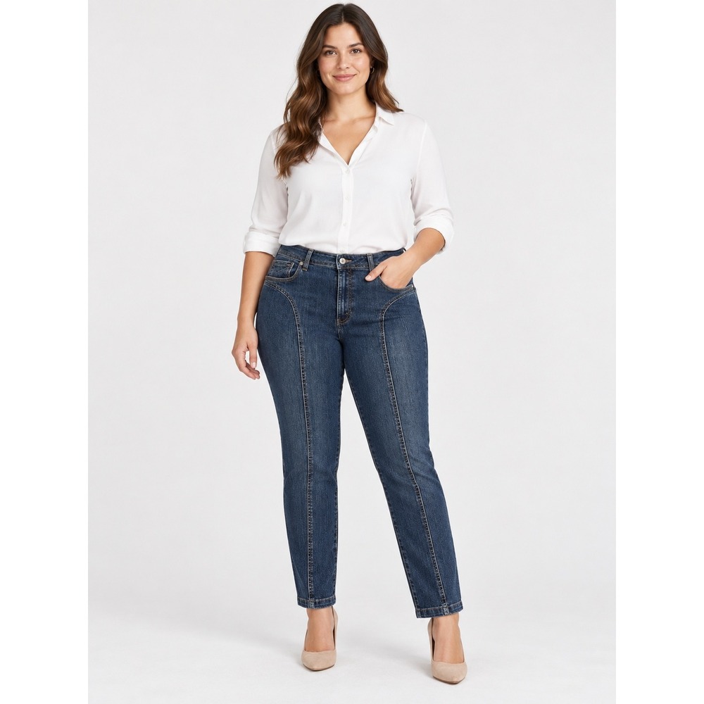 Kikit Jeans Womens Dark Wash Seamed Straight Leg Denim Pants Indigo Blue 14